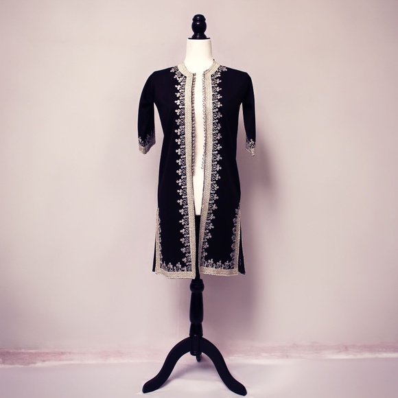 VINTAGE | Black and Silver Embroidered Overcoat - Picture 1 of 3